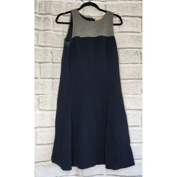 Ann Taylor LOFT Dress Sz 8 Navy Blue Gray Color Block A Line Empire Stretch Work - Picture 1 of 6